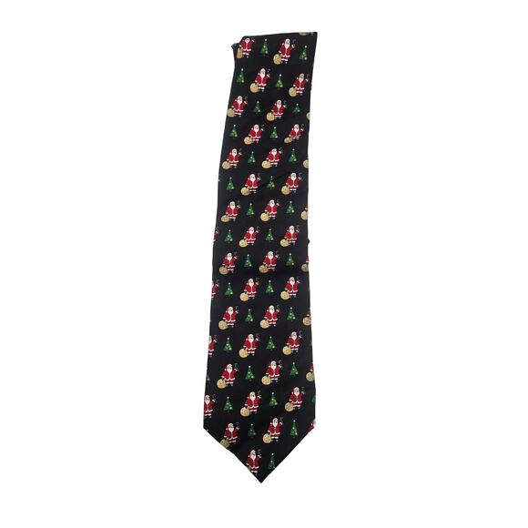 Hallmark Holiday Traditions 100% Silk Tie Men's Santa Christmas Tree Candy Canes - Picture 1 of 7